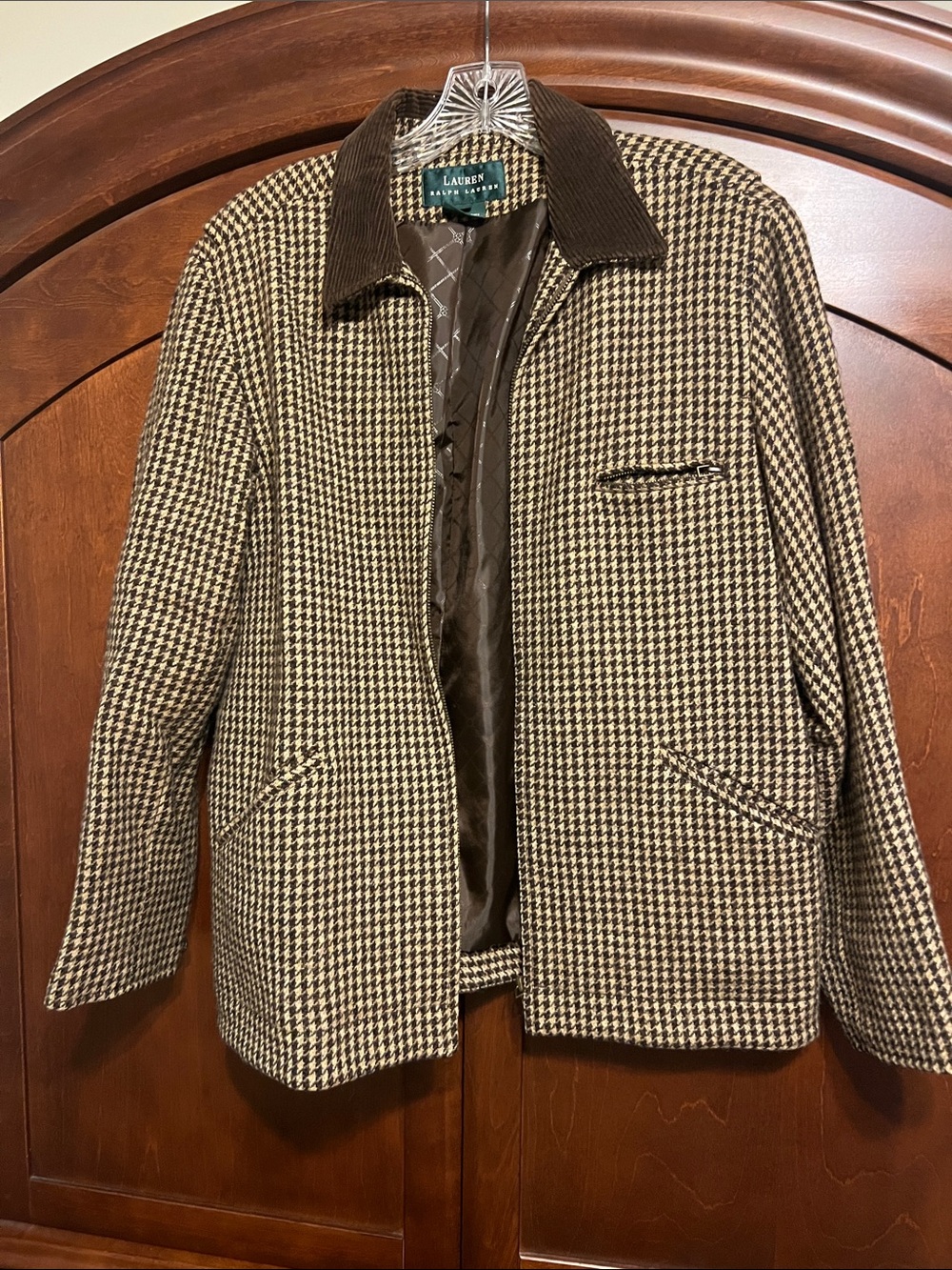Lauren Ralph Lauren Brown & Cream Houndstooth Blazer Jacket